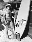 Jack Prodonovich with his early gear: mask, fins, spear and board